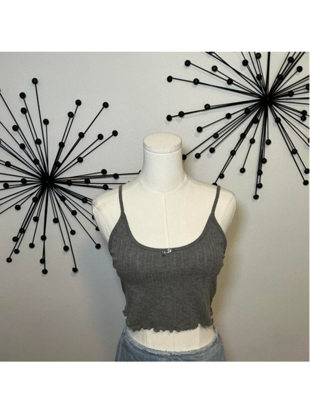 Forever 21 Gray Ribbed Cropped Cami Tank Top Y2K Size Medium